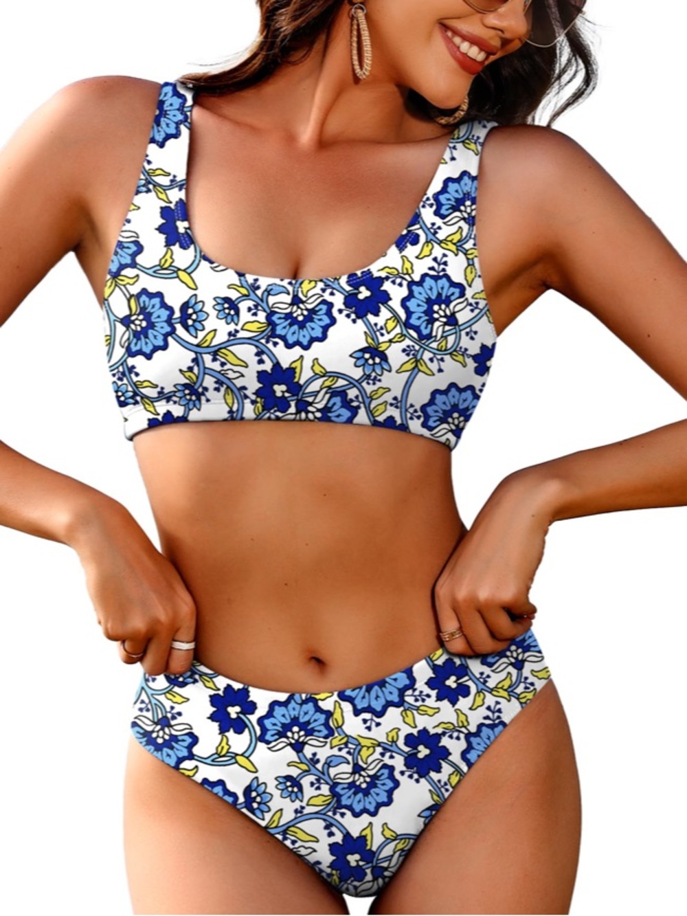 NWT Aimage Floral Crop Bikini Swimsuit Size M  Scoop Neck Bikini Set